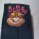 Black embroidered bath towel with Granny cat