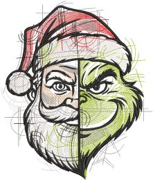 Santa Grinch two sides embroidery design
