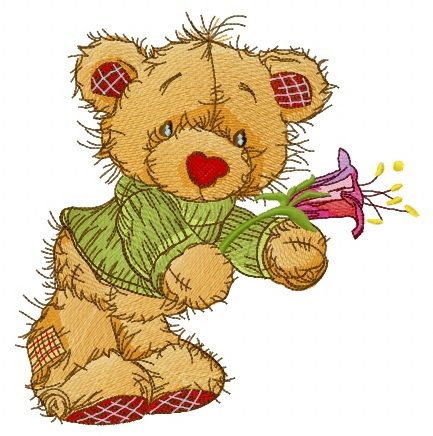 Teddy bear with campanula machine embroidery design