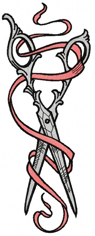 Vintage scissors and ribbon 2 machine embroidery design