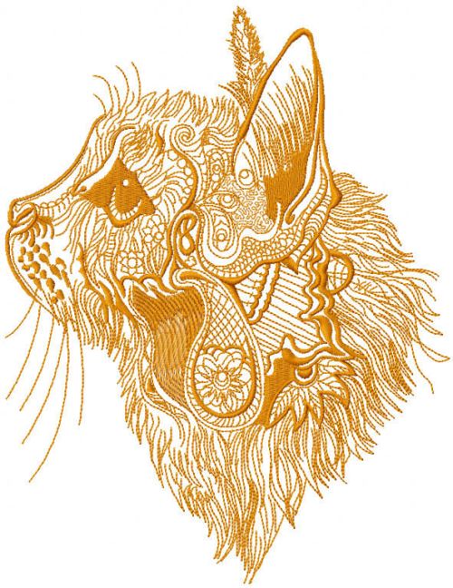 Fancy cat sketch embroidery design