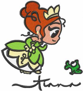 Cutie Teana and frog embroidery design