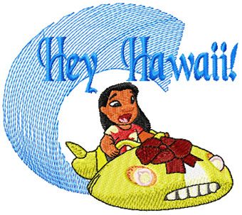 Lilo Hey Hawaii machine embroidery design