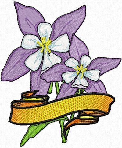 Columbine Flower with Banner machine embroidery design