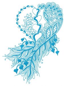 Feathered heart one color embroidery design