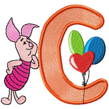 Piglet free alphabet embroidery design letter C