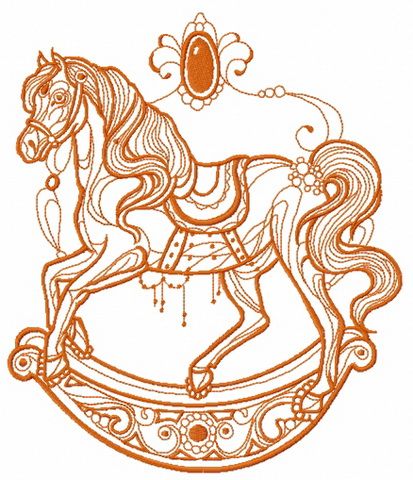 Vintage rocking horse machine embroidery design