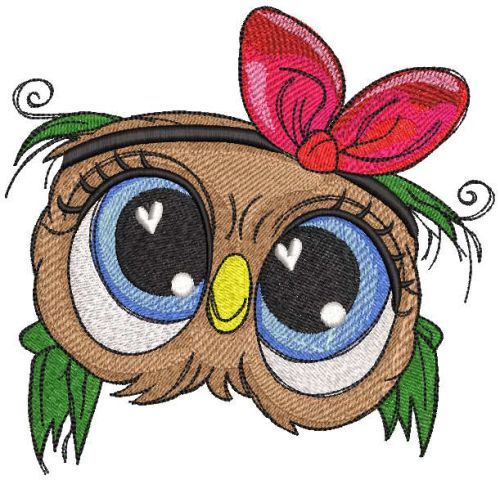 Owl with love in her eyes embroidery design