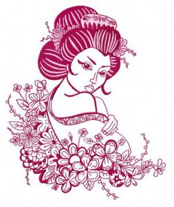 Geisha and flowers 2 embroidery design
