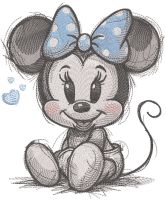 Minnie Mouse sitting sketch embroidery design