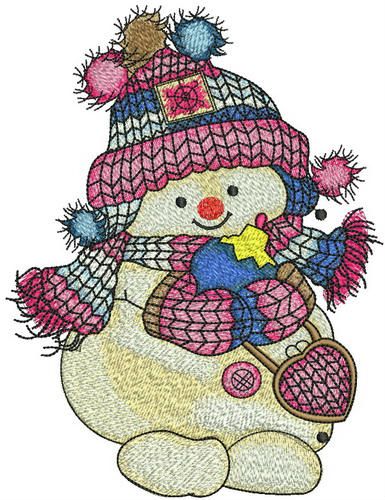 Snowman with Christmas ball machine embroidery design