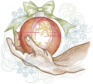 Christmas tree ball on the palm embroidery design