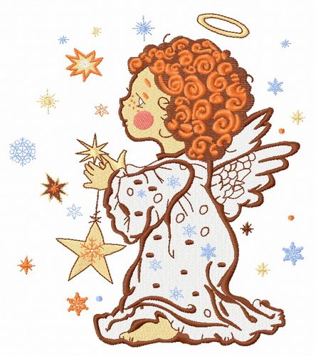 Angel with star machine embroidery design