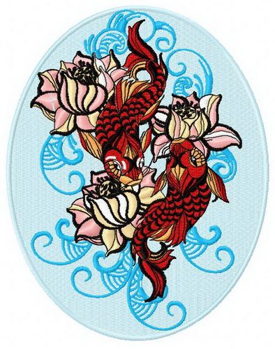 Water lilies and koi machine embroidery design