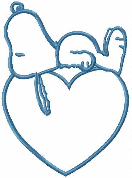 Sleeping snoopy and heart one colored embroidery design