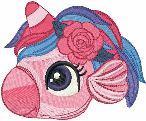 Sea unicorn head embroidery design