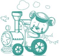 Teddy train embroidery design