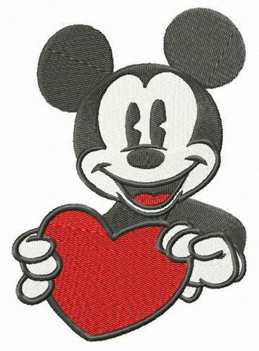 Mickey Mouse with heart card machine embroidery design