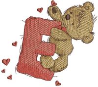 Teddy Bear with letter E embroidery design