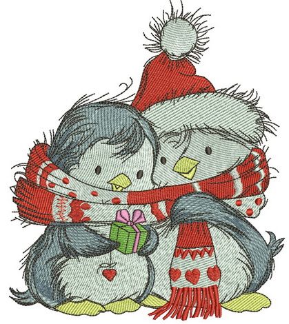 Penguin's Christmas time machine embroidery design