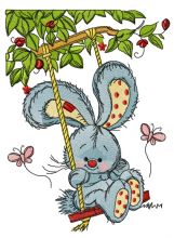 Bunny swinging on teeter 3 embroidery design