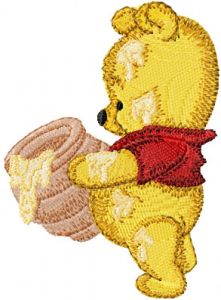 Baby Pooh with honey pot embroidery design