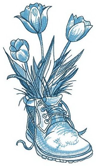 Tulips in boot machine embroidery design