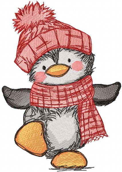 Penguin winte dancing embroidery design