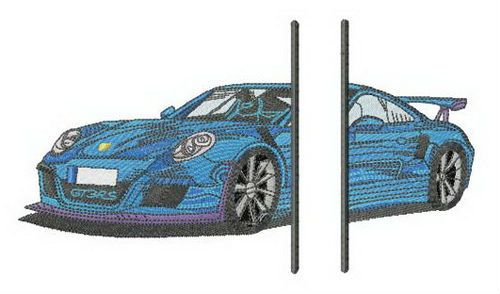 Blue racing car monogram machine embroidery design