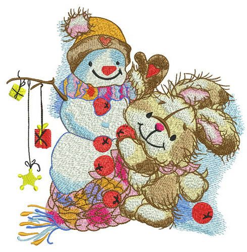 Decorating snowman for Christmas machine embroidery design