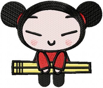 Pucca Likes Sushi machine embroidery design