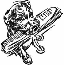 Dog with newspaper embroidery design