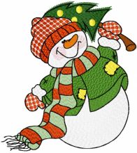 Snowman with tree embroidery design