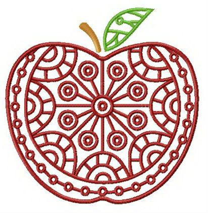 Apple with circle ornament machine embroidery design