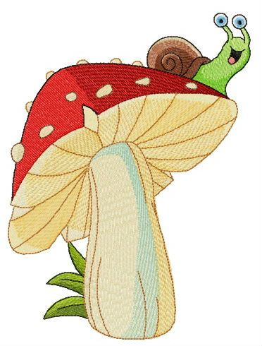 Snail on mushroom machine embroidery design