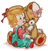 Girl calms down bunny embroidery design