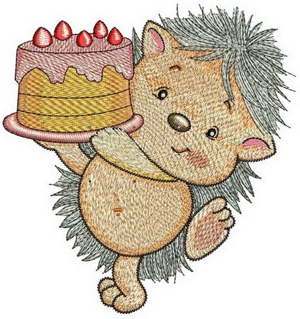 Hedgehog's birthday machine embroidery design