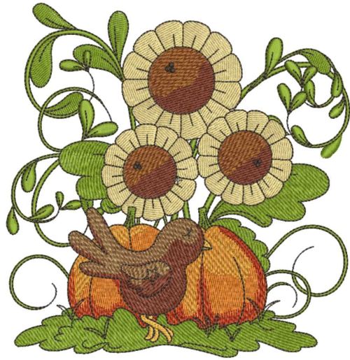 Vintage garden with sunflowers embroidery design