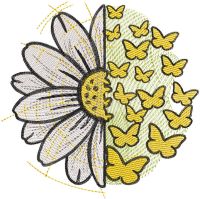 Daisy and butterflies free embroidery design
