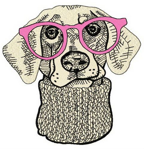 Hipster dog 3 machine embroidery design