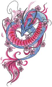Flying oriental dragon embroidery design