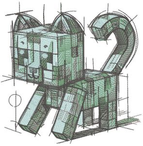 Minecraft Cat sketch embroidery design