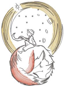 Little prince and sleeping fox embroidery design