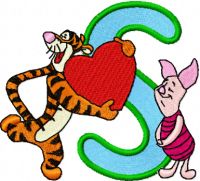 Tigger with heart and Piglet Alphabet Letter S embroidery design