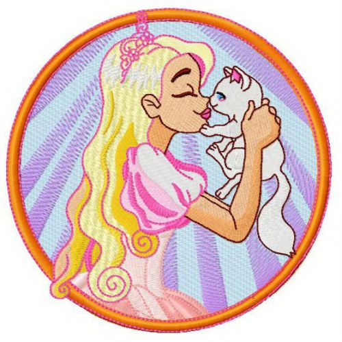 Princess with cute kitten 3 machine embroidery design