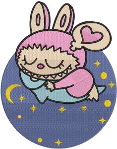 Labubu sleeping on a pillow embroidery design