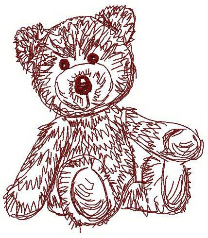 Old bear toy machine embroidery design