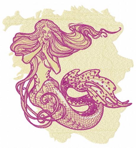 Surpised mermaid machine embroidery design