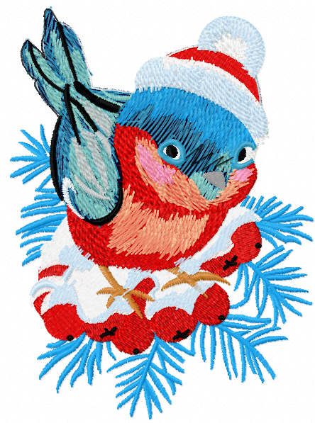 Bullfinch winter branch embroidery design