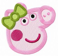 Pig's green bow embroidery design